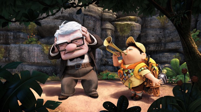 UP, from left: Carl Fredricksen (voice: Ed Asner), Russell, 2009. ©Walt Disney Co./courtesy Everett Collection