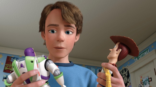 TOY STORY 3, from left: Buzz Lightyear (voice: Tim Allen), Andy (voice: John Morris), Woody (voice: Tom Hanks), 2010. ©Buena Vista Pictures/courtesy Everett Collection